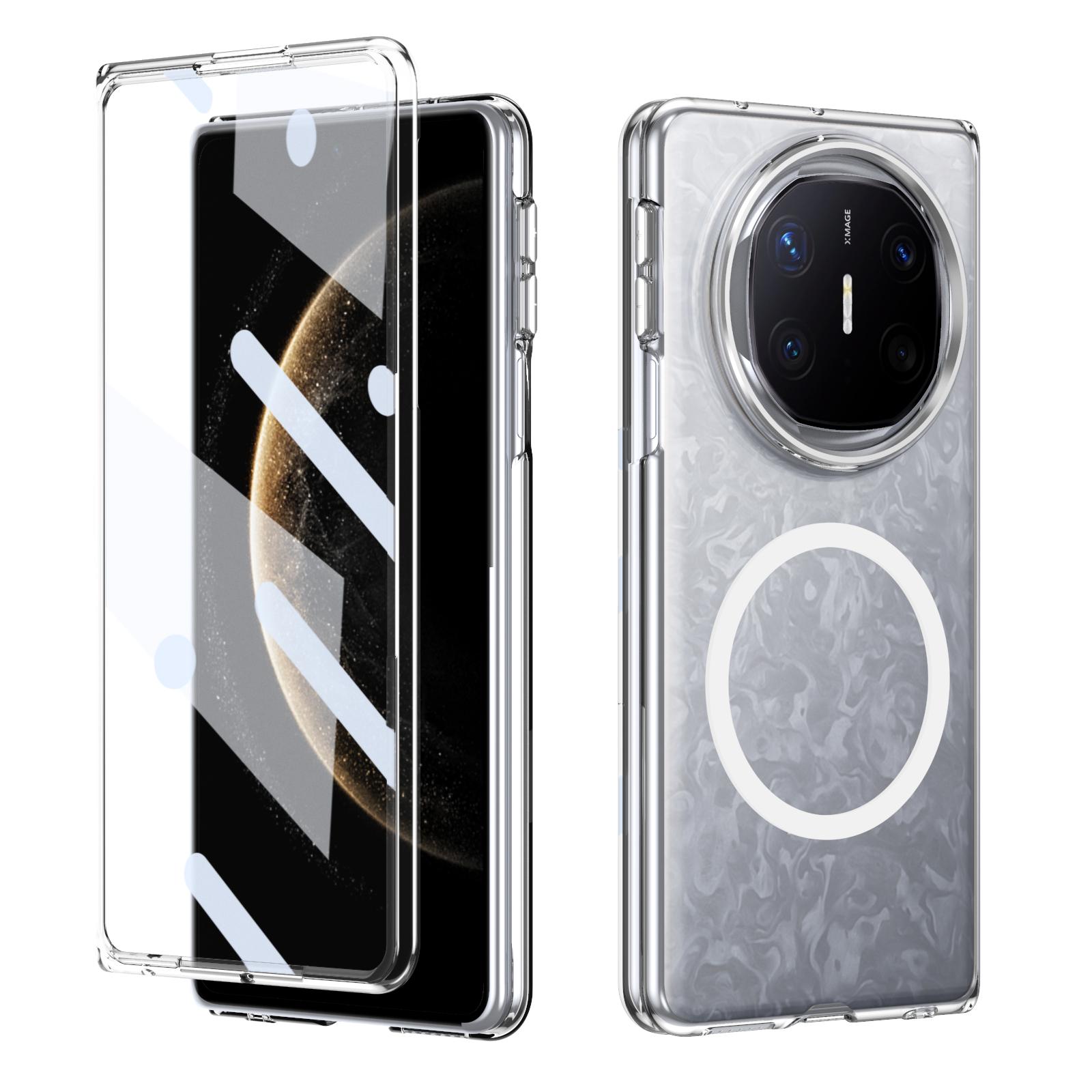 Прозрачный магнитный чехол HD для Huawei Mate X3 X5 X6 XT Складной кристально чистый чехол с прозрачной защитной пленкой из закаленного стекла Huawei Mate X5 серебряный