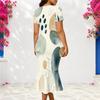 Women Plus Size V Neck Short Sleeve Fitted Abstract Printed Fishtail Dress