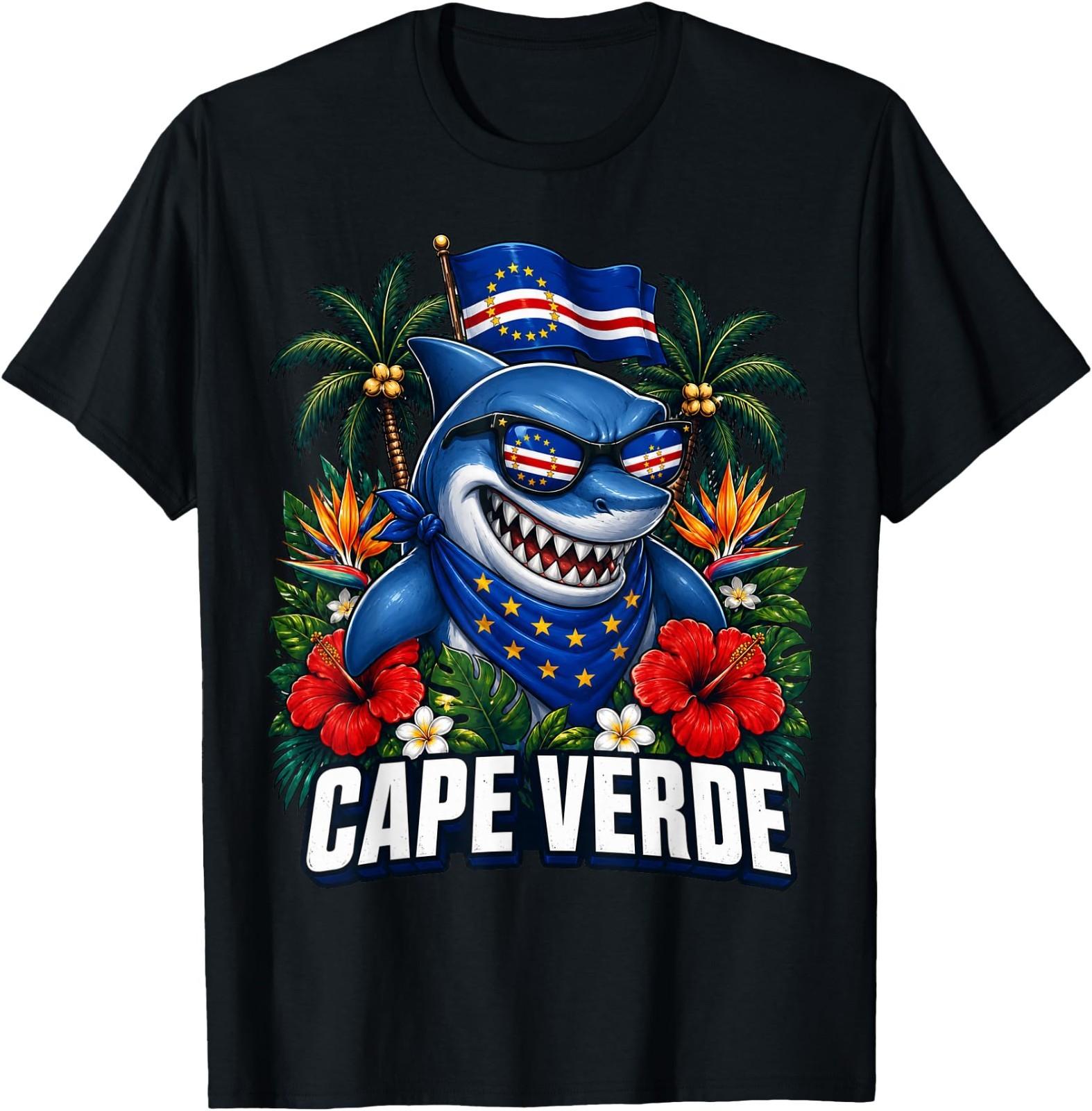 Cape Verde Flag Shark Cape Verdean Roots Cabo Verde Funny T-Shirt L