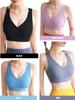 Women Yoga Bra Sports Ribbed V Neck Workout Jogging Wirefree Casual Vest