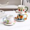 Handbemaltes Relief Dreidimensionale Blume Keramik Kaffeetassen und Untertassen Kreative Heimtasse Tischdekoration Trinkgeschirr