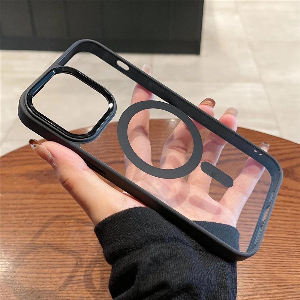 

Прочный Магнитный Чехол Карамельный Прозрачный MagSafe для IPhone 15 11 12 13 14 Pro Max Plus Жесткий Акриловый Чехол для Беспроводной Зарядки For iPhone 15