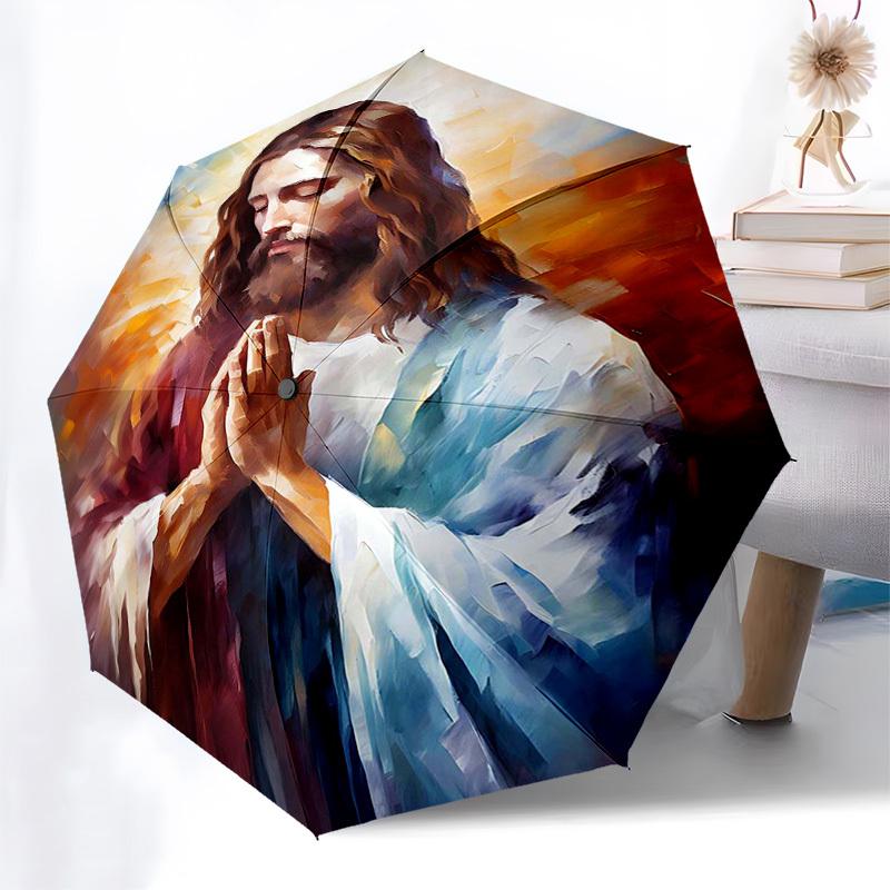 

1pc Prayerful Journey: Foldable Outdoor Umbrella with 8-Bone Iron Frame, Perfect for Travelers, Fans, and Daily Use.H098