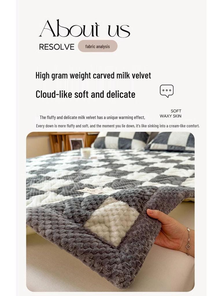 Thick Plush Winter Bed Pad - Solid Color, Warm Milk Velvet Mattress for Dormitory or Bedroom