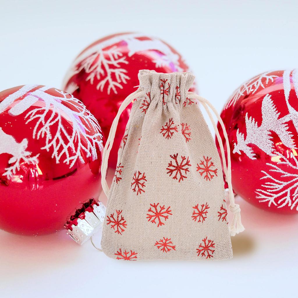 10Pcs Christmas Cotton Drawstring Bags Snowflake Pattern Candy Pouches Holiday Gift Wrapping Bags Small Fabric Candy Storage