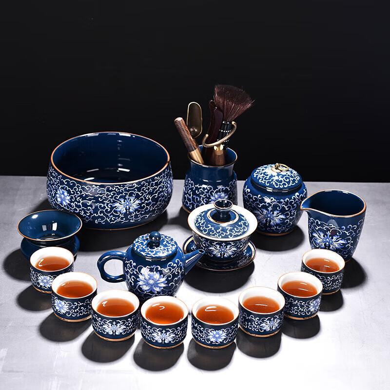 Dehua Enamel Blue and White Porcelain 10-Piece Gaiwan Tea Set