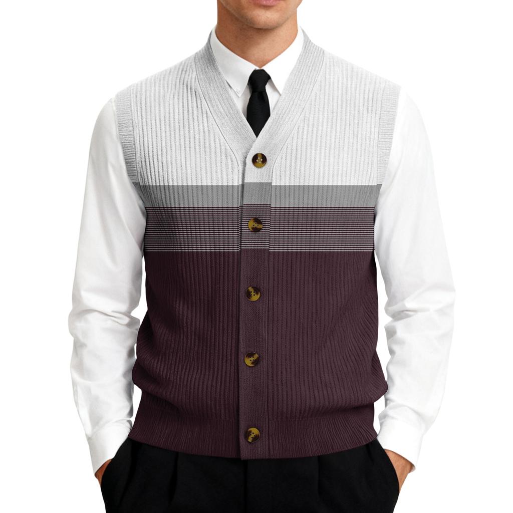 Men's V-Neck Sleeveless Knit Cardigan Vest