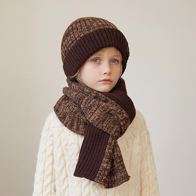 Children's Hat Scarf Gloves Three-piece Winter Boys Outdoor Warm Fleece Knitted Wool Hat