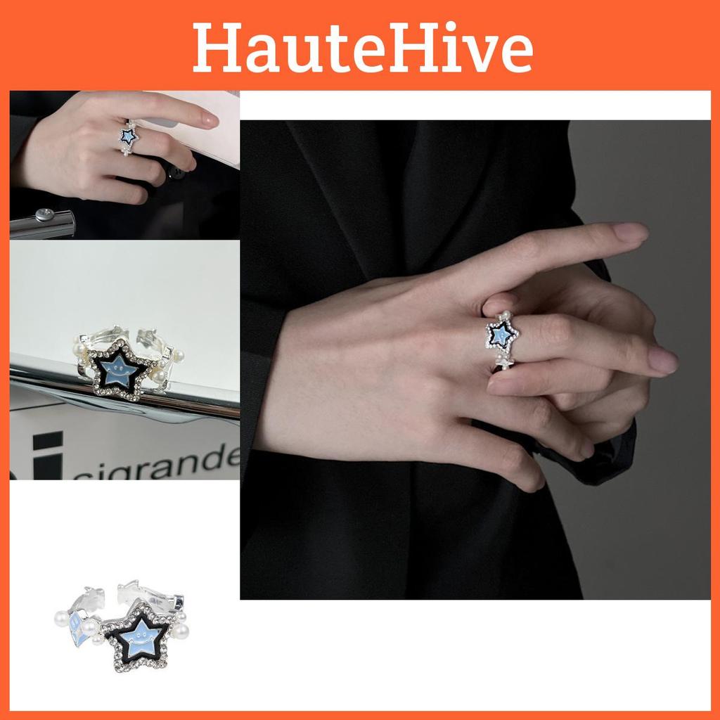 Unique Blue Lucky Star Ring For Women Stylish Copper Adjustable Fashionable Accessory 2023