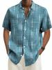 Retro Geometric Line Print Men's Plus Size Button-Up Pocket Short Sleeve Shirt, PLUS SIZE