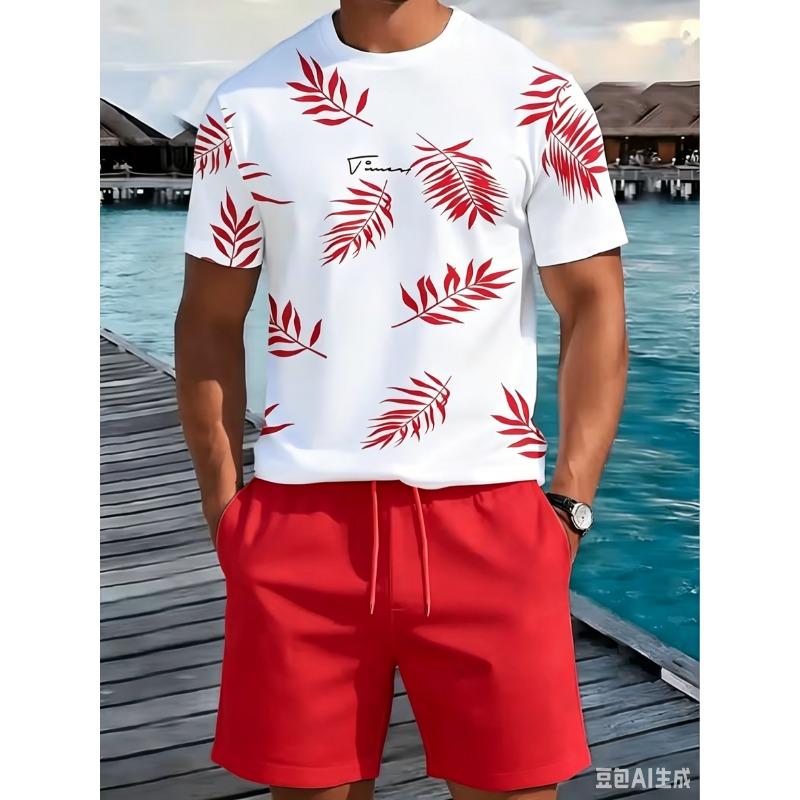 2026 Summer Men's Short-Sleeved Shorts Set with Pattern Printing Street Casual Fashion Comfortable and Soft
