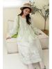 2026 Spring Women's Sweet Puff Sleeve Cardigan, Round Neck, Loose Slimming Cotton Long Sleeve Top