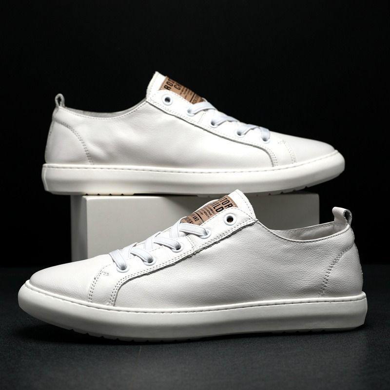 Men's Genuine Leather Sneakers - 2025 Korean Style Casual Versatile White & Black Shoes