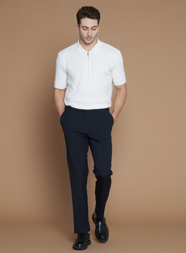 COMSPACE1980 [M~5Xl] Soft Tapered Setup Hidden Elastic Waist Slacks_Navy