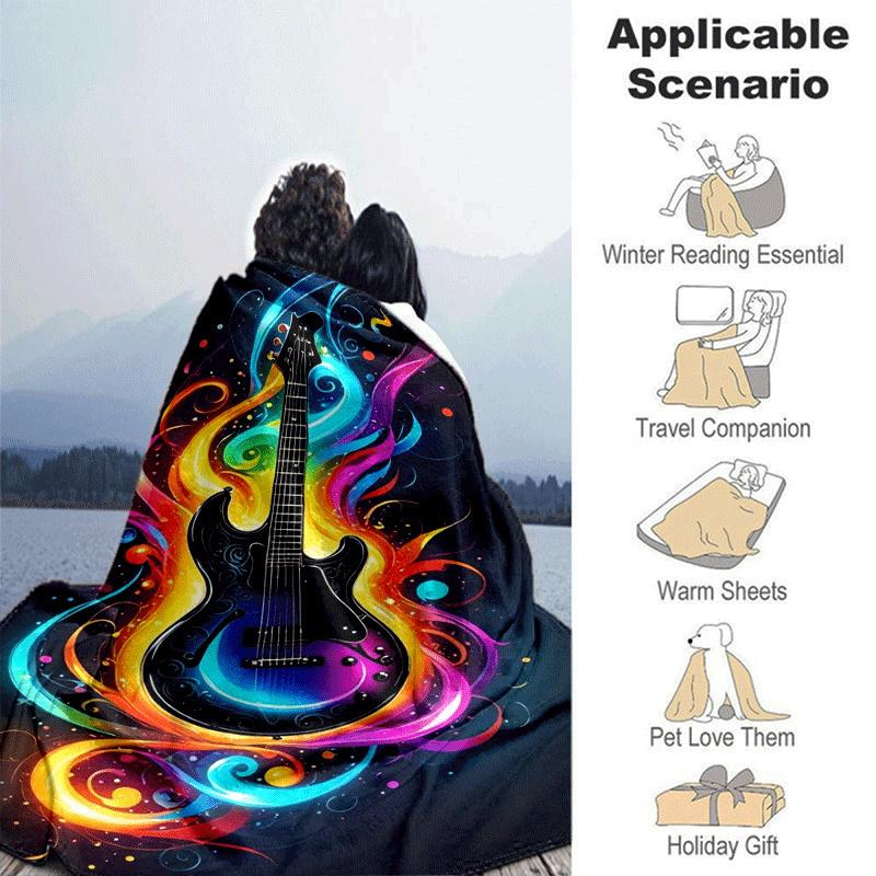 1pc Guitar Printing Lightweight Flannel Blanket, Comfortable and Warm Blanket,  Sofa Bed and Couch Office, Suitable for Gift Blankets