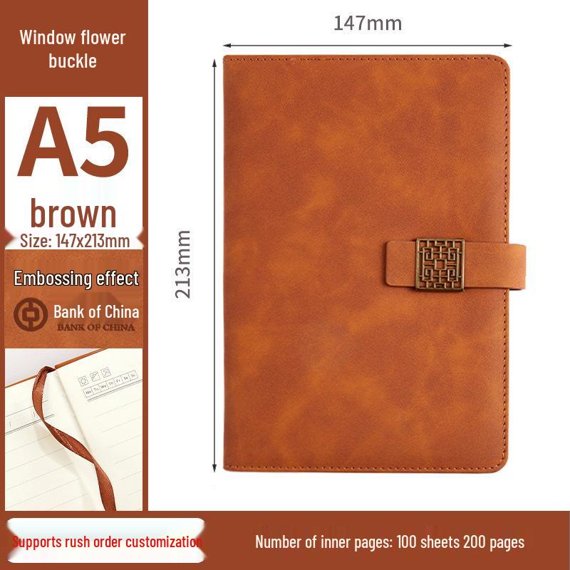 A5 PU Leather Buckle Notebook - Business Office Meeting Record Book (Custom Logo Available)