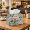 1pc Vintage Botanical Protea Tissue Box Holder with Green Leaf & Pink Flower - Multifunctional Tissue Dispenser Suitable for Bedroom, Living Room, Car