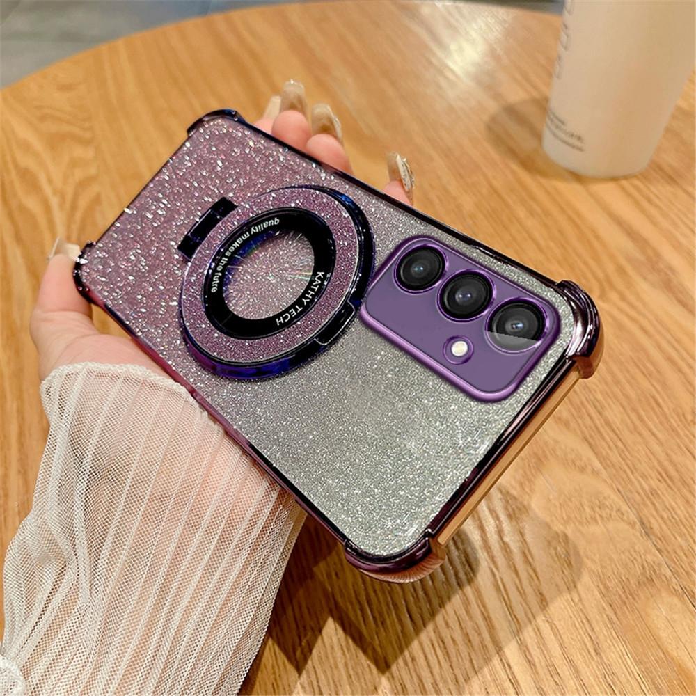 

Glitter Stand Phone Case For Samsung Galaxy S24 Ultra Note 20 S22 Plus S23 S21 S20FE Gradient Bracket Plating Shockproof Cover For Samsung S24FE