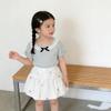 Korean Style Summer 2025 Lace Trim T-shirt & Bloomers Set for Toddlers
