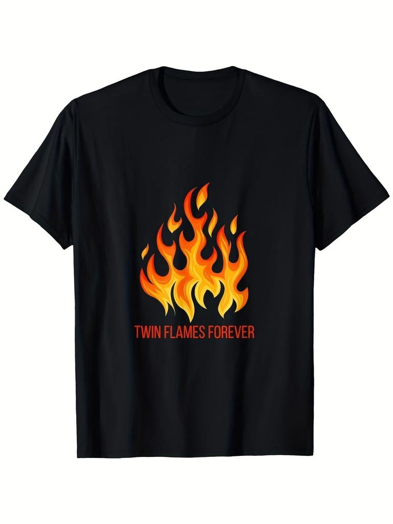 Unisex T-shirt Men'S Black Twin Flames Forever Matching Couples T-Shirt Breathable Soft Fabric Flame Slogan Print S