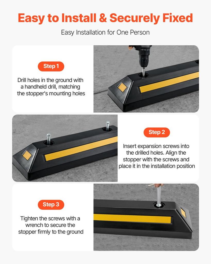 Parking Stopper, 548 Mm 2 Pcs Heavy Duty Parking Aid for Garage, Rubber Curb Garage Floor Stopper with Reflective Strips, Aid Gadgets for Cars Vans