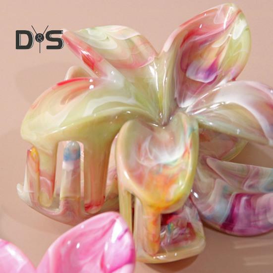 Women Hair Clip Candy-Colored Flower Styling Hair Claw Plastic Back Head Shark Hair Clip Hair Styling Tool