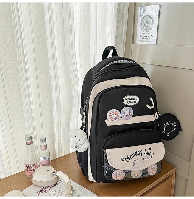 

Школьный рюкзак японский инс для девочек-подростков, любящих контрастные цвета, легкий рюкзак большой вместимости для студентов и школьников чёрный