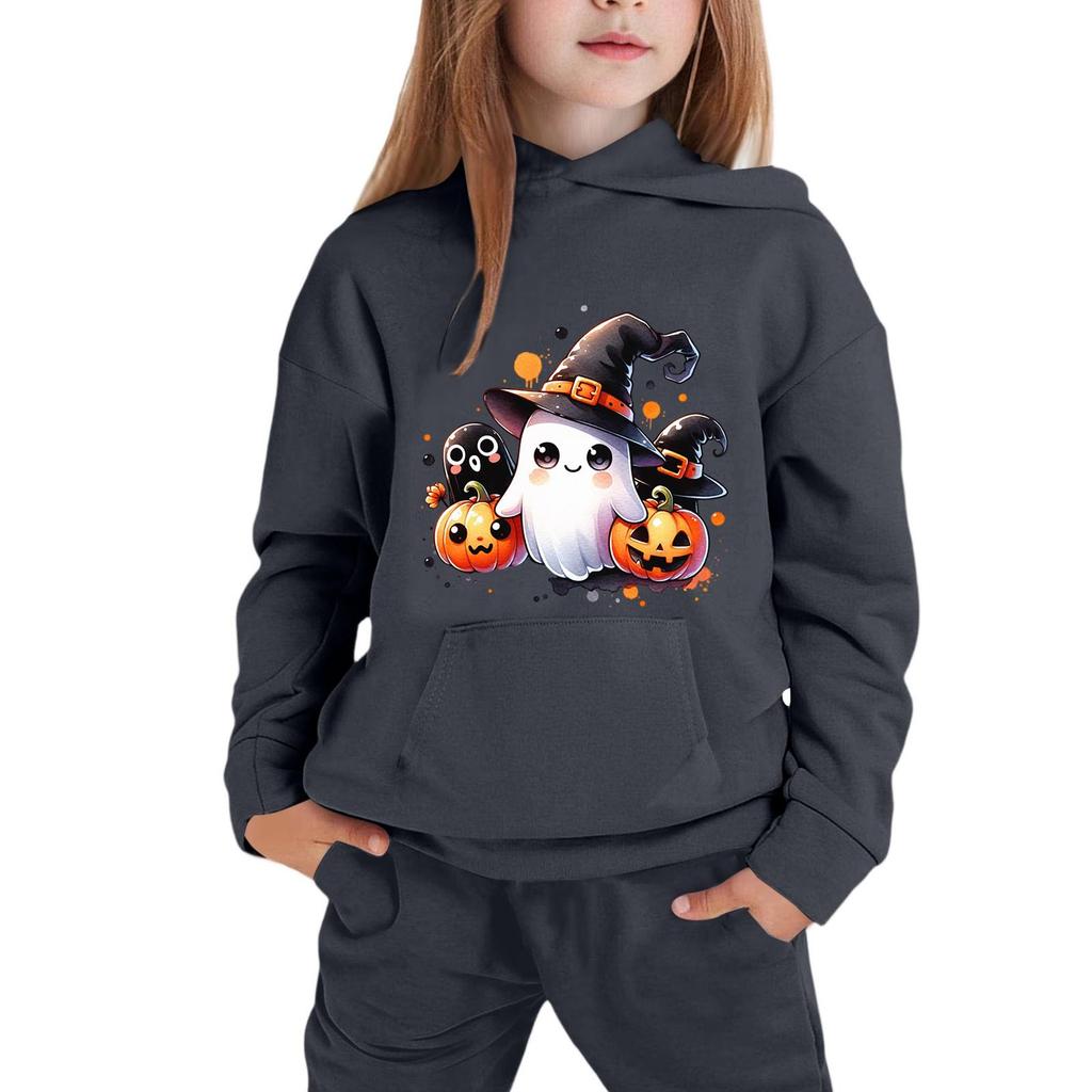 Kids' Hooded Sweatshirt with Halloween Print for Boys and Girls