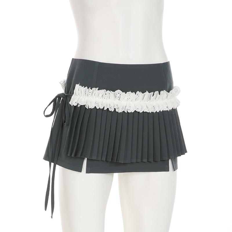European & American Sweet Style Lace Pleated Two-Piece Short Skirt for Girls