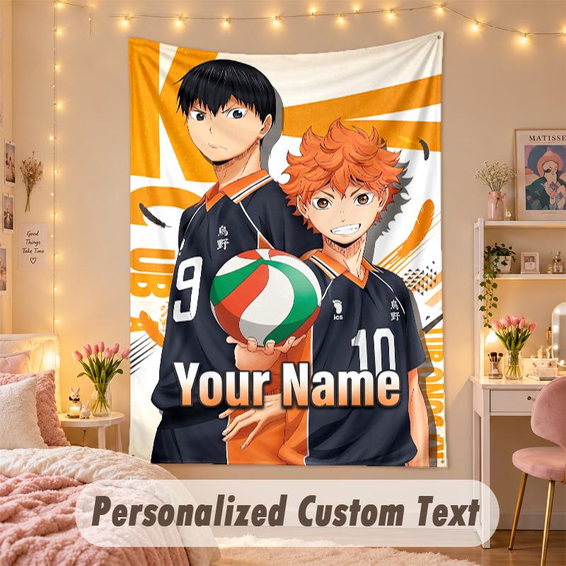 Benutzerdefinierter personalisierter Wandteppich, Haikyuu-Druck, benutzerdefinierter Text mit Namen, Wanddekoration zum Aufhängen für das Schlafzimmer