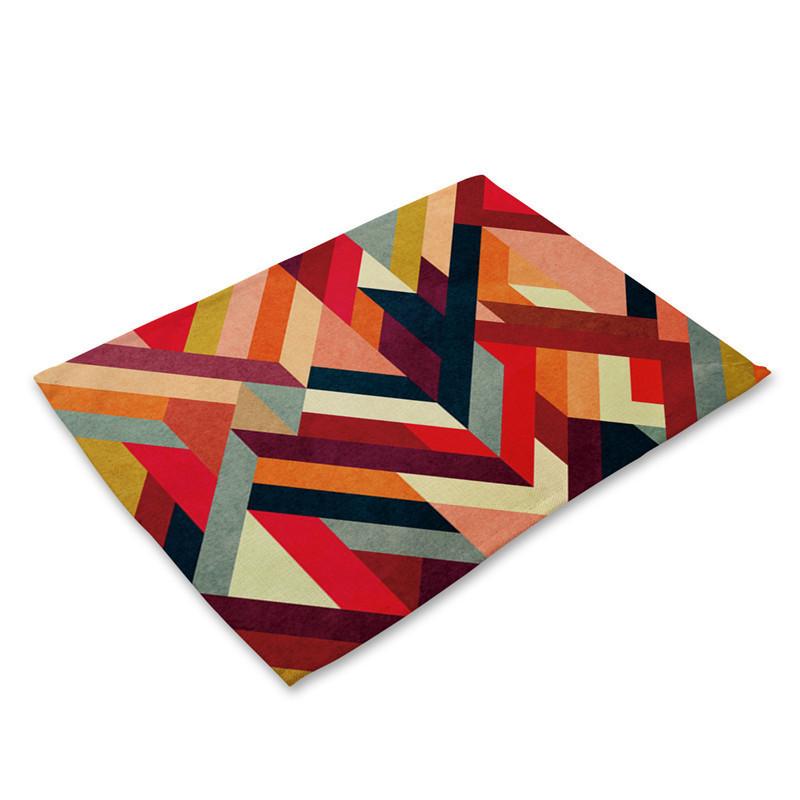 

45x30cm Linen Dining Table Mats Colorful Geometry Stripe Print Kitchen Placemat Rectangle Coasters Pads Bowl Cup Mat Home Decor 2pcs 30x45cm