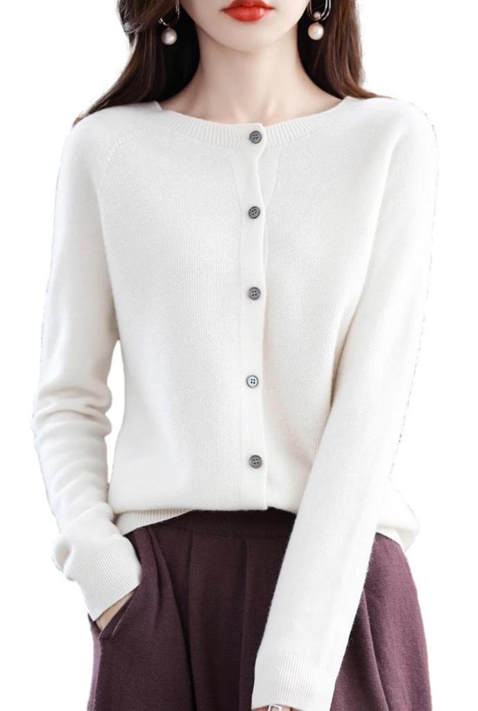 Maison de TAO Knit Crew Short Button High XXL Women's Cardigan, Neck, Length, Front, Gauge, Basic, White,