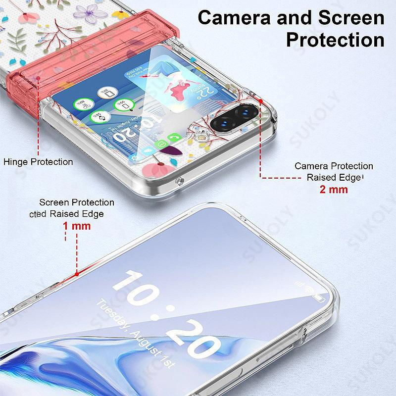 Etui na telefon Samsung Galaxy Z Flip 6 5 4 3 5G Wzór kwiatowy Składane Przezroczyste Twarde Etui Na Samsung Galaxy Z Flip5 Flip6
