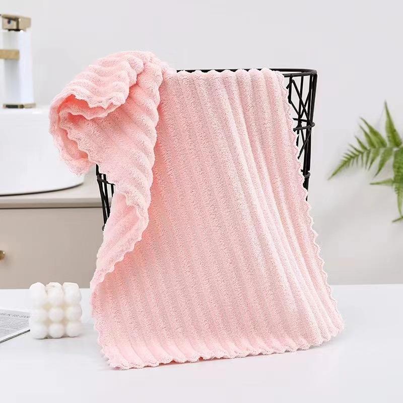 Candy Stripe Coral Fleece Bath Towel Set - Soft, Absorbent, and Includes Face Towel