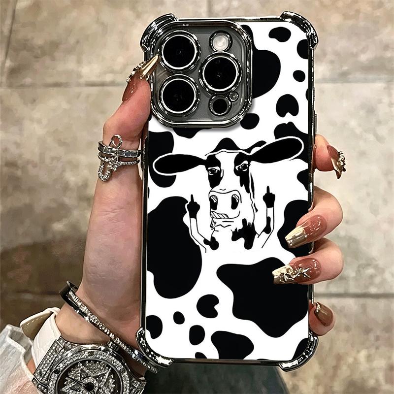 White Black Dairy Cattle Symbol Soft Phone Case For iPhone 15 16 17 Air 14 Pro Max 16E Plus 13 12 Mini Plating Anti-Fall Fundas