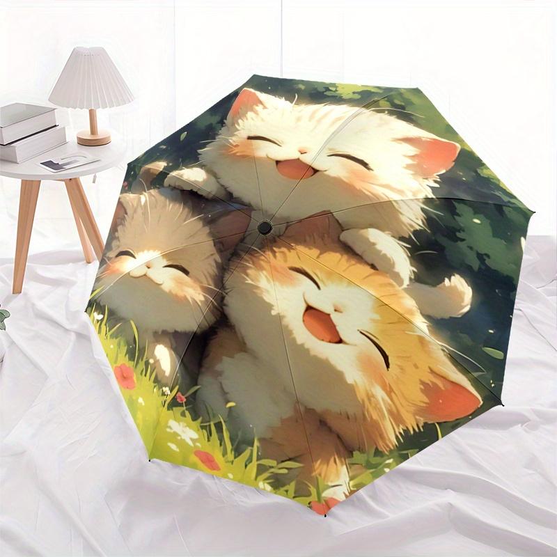 1pc Three kittens Automatic Folding Umbrella - 3 Folding Design, Vivid Cartoon Pattern, Suitable for Outdoor Activities, A Gift for Fans In All S