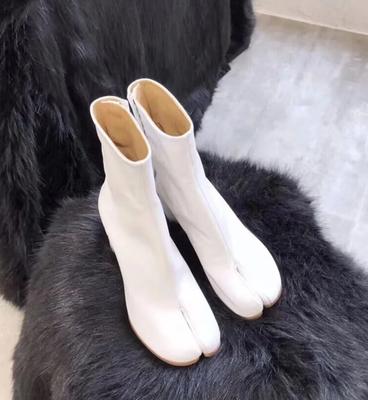 Varumärkesdesign Tabi Stövlar Delad Tå Klumpig Hög Klack Damstövlar Läder Zapatos Mujer Höst Damskor Botas Mujer