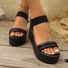 Modische Damen Sandalen mit elastischem Band, klobiger Plateausohle und modischem schwarzem Keilabsatz für Damen, Sommer dicke Sohle, rutschfeste Strandschuhe
