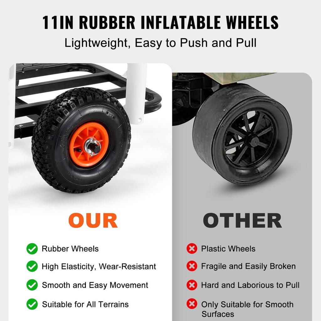 Beach Fishing Cart, 200 Lbs Load Capacity, Fish and Marine Cart with Two 11" Big Wheels Rubber Balloon Tires for Sand, Heavy-Duty Steel Pier Wagon