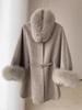Cape Korean Shawl Wool Coat with Detachable Fur Collar - Women's Small, 2024 Autumn/Winter Fashion