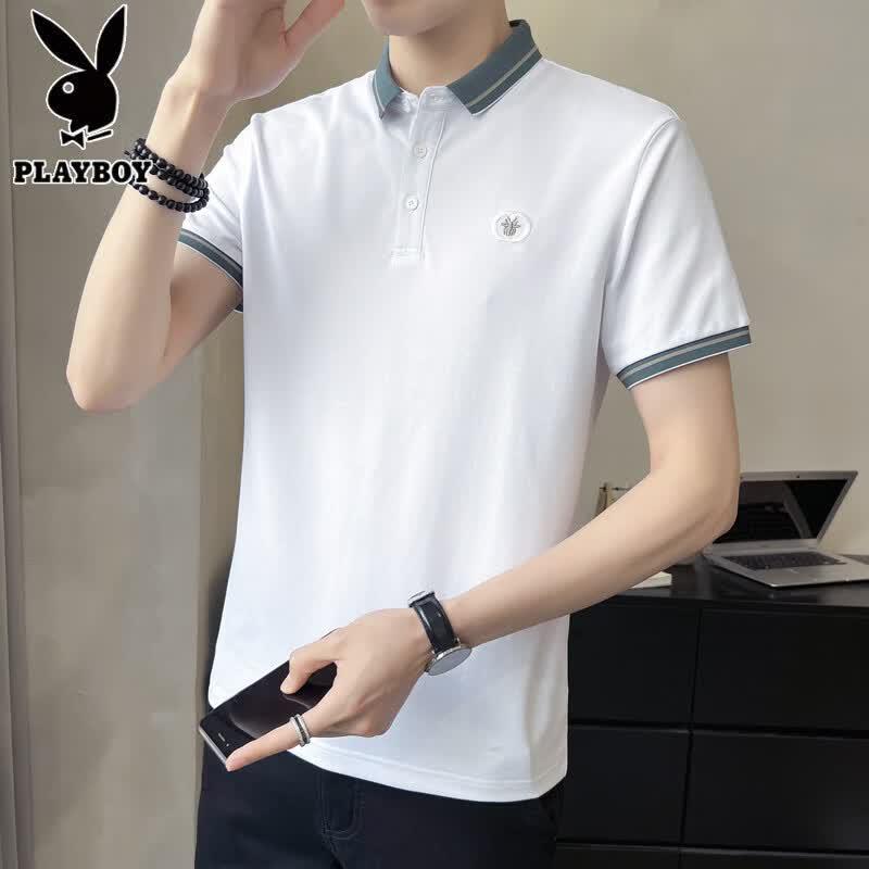 PLAYBOY Men s Ice Silk Lapel Polo T-shirt M