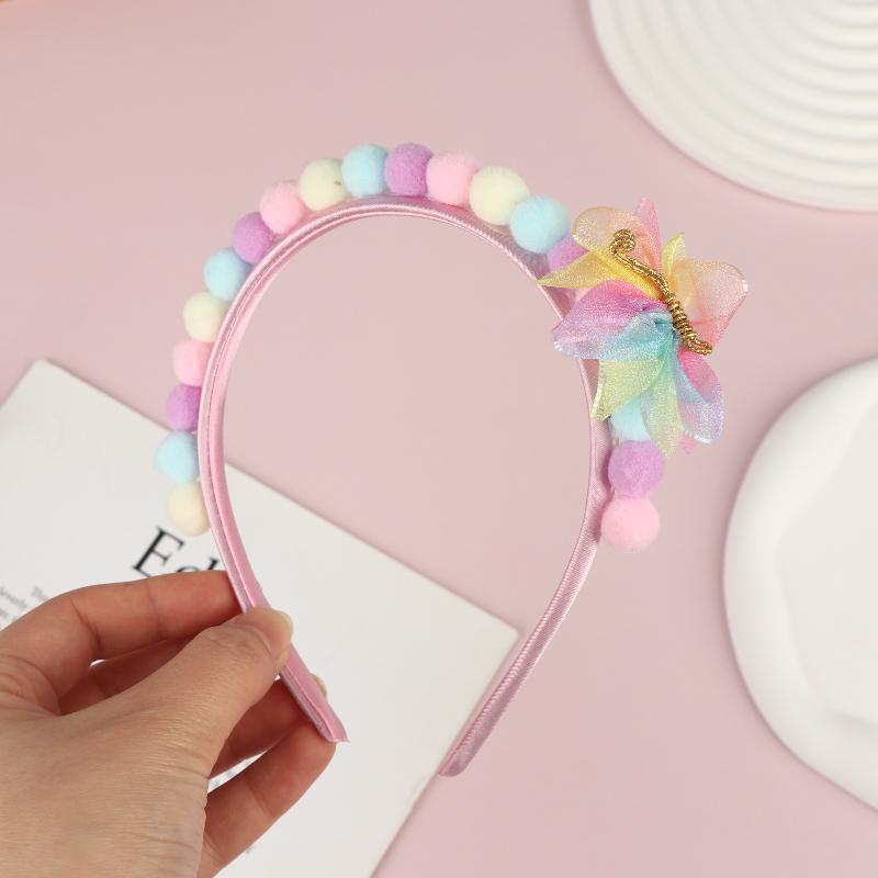 Cute Rainbow Balls Flower Hair Bands Princess Headband Sweet Plush Head Hoop Baby Girls Headwear Accessories