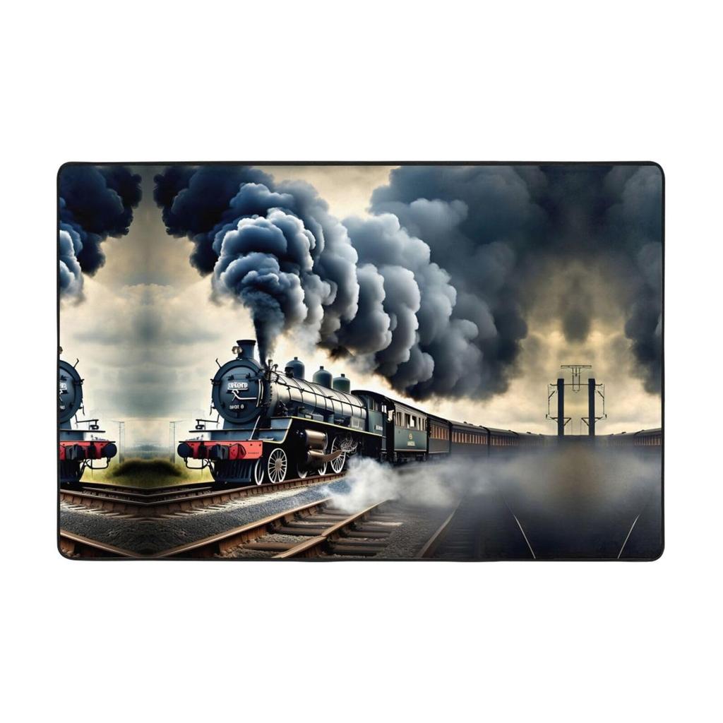 Zug Bereichsteppich für Mädchen Jungen Retro Dampfmaschine Teppich Eisenbahngleis Transport Fußmatte 3D Vintage Fahrzeuge Wohnzimmer Fußmatte