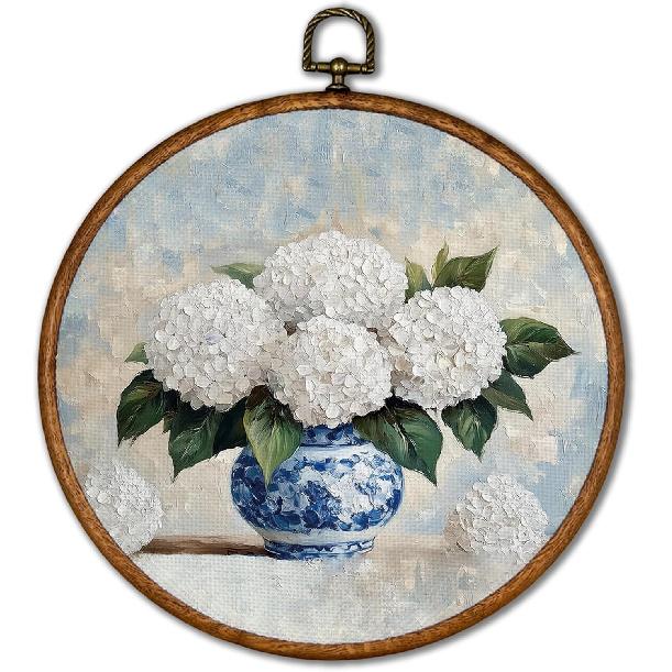 KSDUT Chinoiserie Vase Flower Wall Art Decor - Blue and White Chinoiserie Wall Art Canvas Frame Hanging Prints, Blue Porcelain Wall Art Decor for Chinoiserie-4