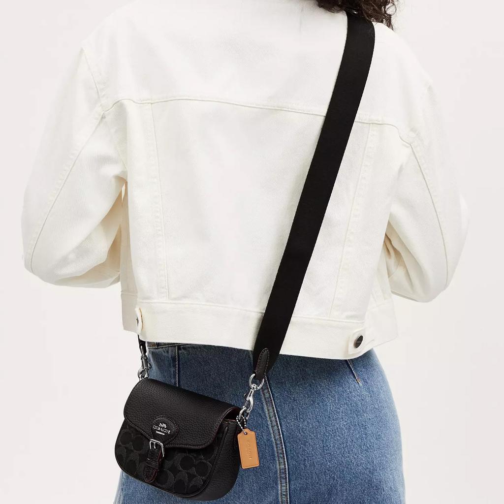 Coach Amelia 16 Snap Closure Multi-Functional Pocket Signature Denim And Soft Pebble Leather Crossbody Bag Small Women crossbody bag CQ187-SVBK