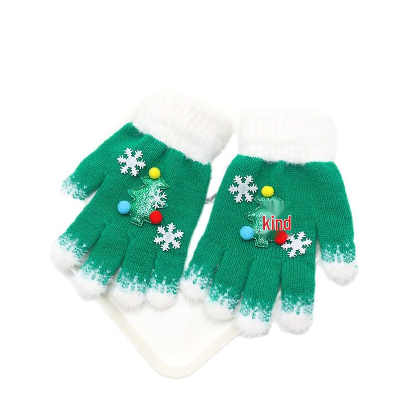 Winter Kinder Niedliche Weihnachten Strickhandschuhe - Warm, Kältefest, Süßes Mädchen Fünffinger-Design
