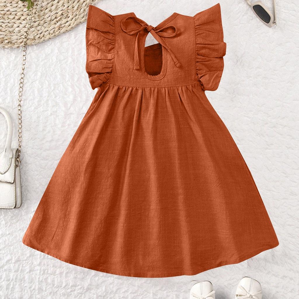 Summer Children's Dress Girls Fashion Princess Flying Sleeve Solid Color Cute Dress