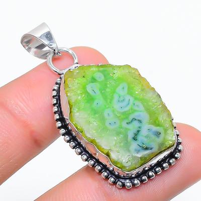 Natural Green Solar Quartz Gemstone 925 Sterling Silver Pendant 1.77" L5R70