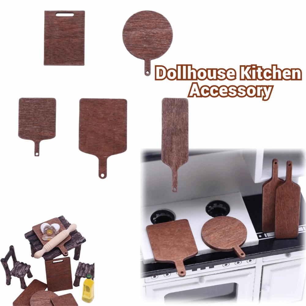 5Pcs Wood Dollhouse Kitchen Accessory Round Square Bread Dessert Board Miniature Scene