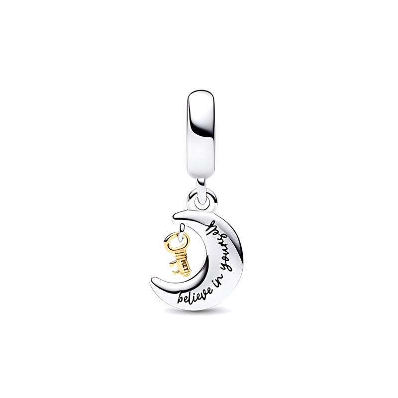 Pandora Two-color moon and key gold-plated copper silver alloy 925 silver synthetic opal synthetic cubic zirconia pendant women's silver 762985C01